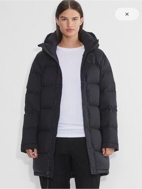 Aritzia Black Long Down Puffer Coat with Hood